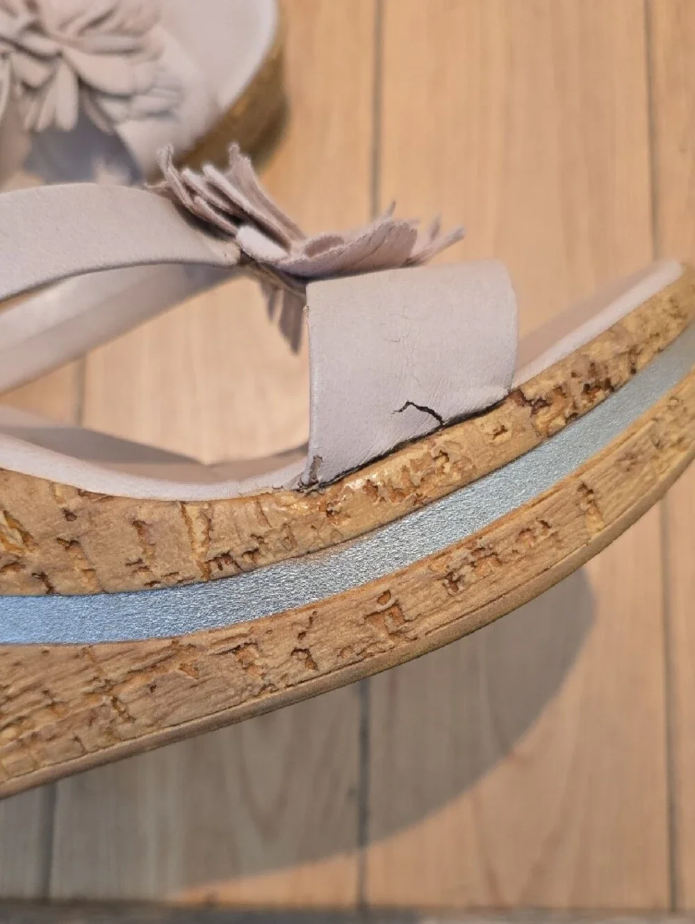 Italian Shoemakers Lavender Gray Floral Cork Wedge Sandals